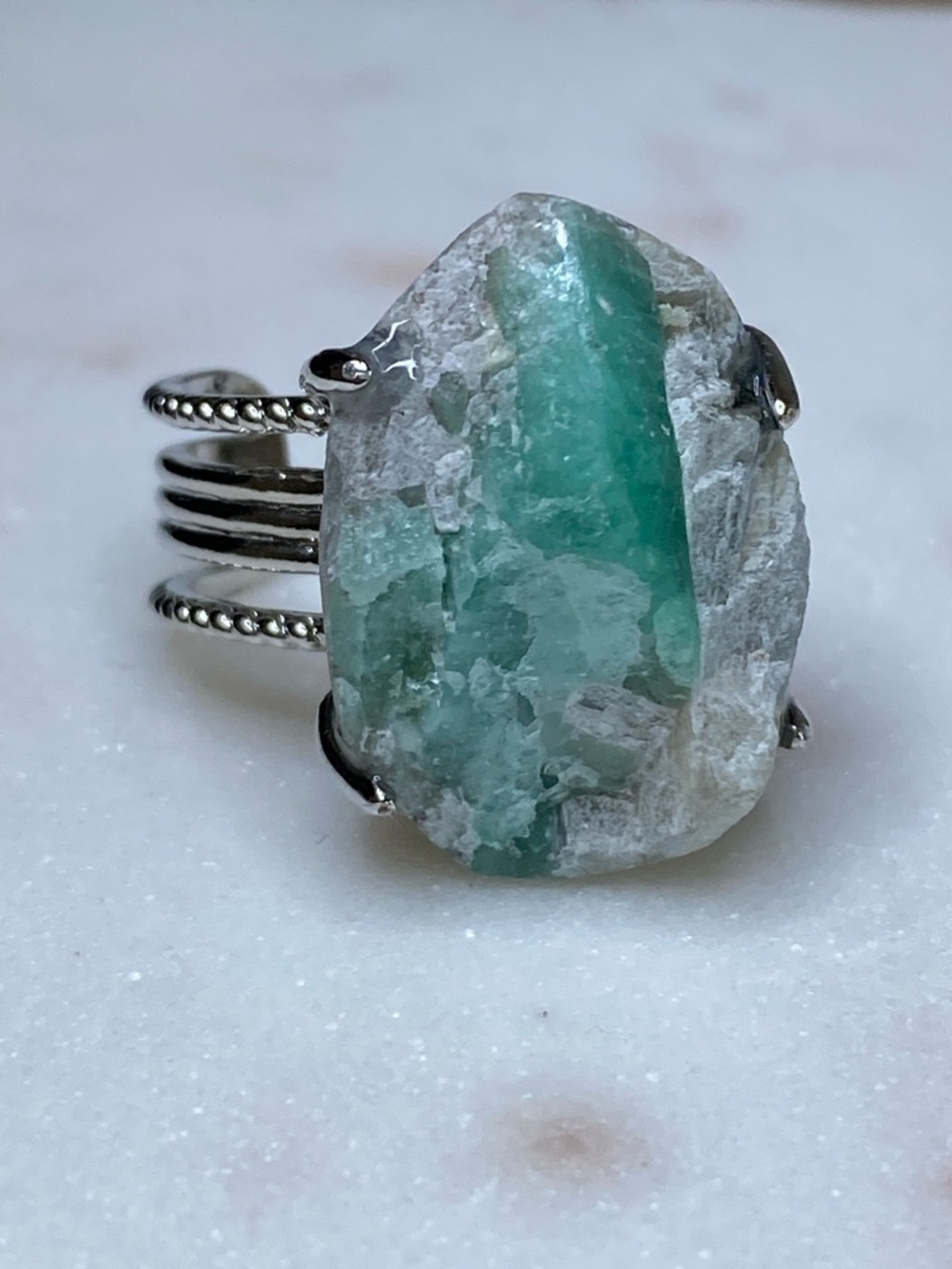 Raw Emerald Ring • Natural Green Beryl Crystal • Earthy Mineral Statement Jewel